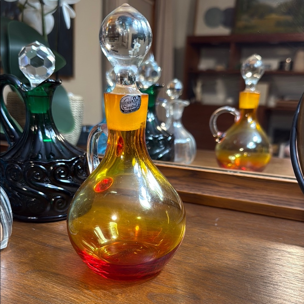 ✨ Bohemia Crystal Amberina Cruet – Czech Art Glass Decanter with Stopper!